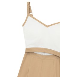 Contrast Spaghetti Strap Waist Cut Out Wide Leg Padded Jumpsuit
