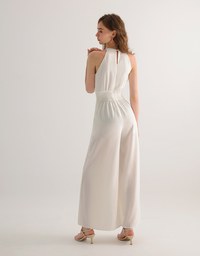 Ruched Halter Neck Wide Leg Padded Jumpsuit with Waistband Detail