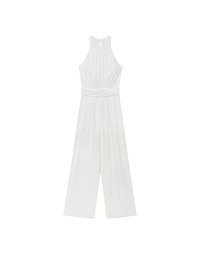 Ruched Halter Neck Wide Leg Padded Jumpsuit with Waistband Detail