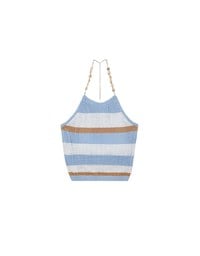 Multicolor Striped Halter Style Beaded Strap Knit Padded Cami Top