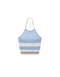 Multicolor Striped Halter Style Beaded Strap Knit Padded Cami Top