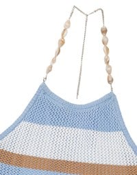 Multicolor Striped Halter Style Beaded Strap Knit Padded Cami Top