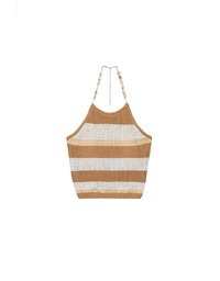 Multicolor Striped Halter Style Beaded Strap Knit Padded Cami Top