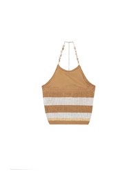 Multicolor Striped Halter Style Beaded Strap Knit Padded Cami Top