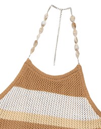 Multicolor Striped Halter Style Beaded Strap Knit Padded Cami Top