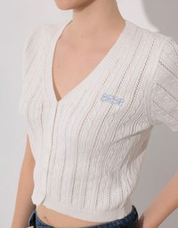 Cable Knit Cropped Cardigan Top with AIR SPACE Logo Embroidered