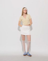 Cable Knit Cropped Cardigan Top with AIR SPACE Logo Embroidered