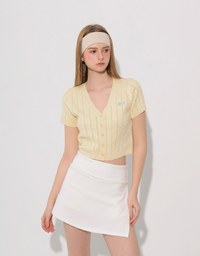 Cable Knit Cropped Cardigan Top with AIR SPACE Logo Embroidered