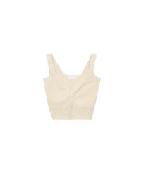 Twist Front Knit Crop Tank Top with Heart Pattern Hem Detail