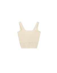 Twist Front Knit Crop Tank Top with Heart Pattern Hem Detail