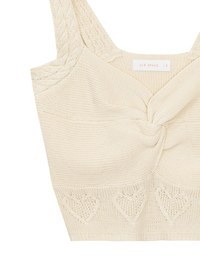 Twist Front Knit Crop Tank Top with Heart Pattern Hem Detail