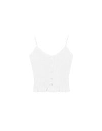 Ruffle Hem Knit Crop Cami Padded Top with Floral Buttons