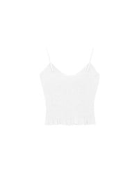 Ruffle Hem Knit Crop Cami Padded Top with Floral Buttons