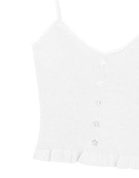 Ruffle Hem Knit Crop Cami Padded Top with Floral Buttons