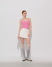 Ruffle Hem Knit Crop Cami Padded Top with Floral Buttons