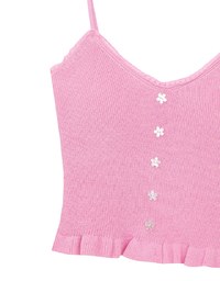 Ruffle Hem Knit Crop Cami Padded Top with Floral Buttons