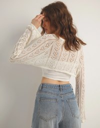Open Knit Crop Cardigan with Heart Cut Outs Design