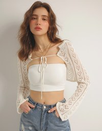 Open Knit Crop Cardigan with Heart Cut Outs Design