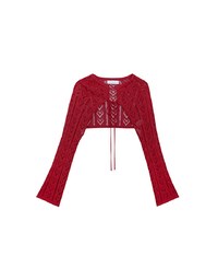 Open Knit Crop Cardigan with Heart Cut Outs Design