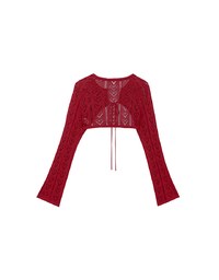Open Knit Crop Cardigan with Heart Cut Outs Design