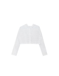 Openwork Stripe Sheer Knit Button Front Hoodie Cardigan