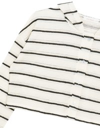 Openwork Stripe Sheer Knit Button Front Hoodie Cardigan