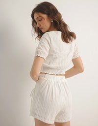 Textured Stripe Ruched Side Drawstring Mini Skorts