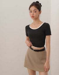 Basic Essential 2 Way Stretch Crop Tee with Side Ruching Detail