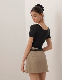 Basic Essential 2 Way Stretch Crop Tee with Side Ruching Detail