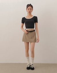 Basic Essential 2 Way Stretch Crop Tee with Side Ruching Detail