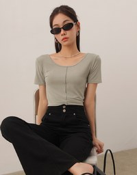 Basic Essential 2 Way Stretch Crop Tee with Side Ruching Detail