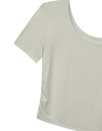 Basic Essential 2 Way Stretch Crop Tee with Side Ruching Detail