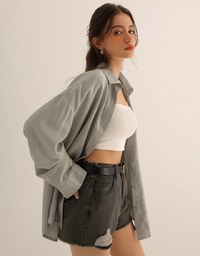 Cooling Fabric Lightweight Oversized Blouse with Pocket Detail