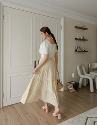 Cooling Fabric Drawstring Front Square Neck Top