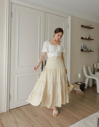 Cooling Fabric Drawstring Front Square Neck Top