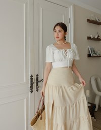 Cooling Fabric Drawstring Front Square Neck Top