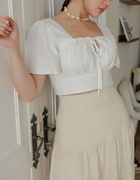 Cooling Fabric Drawstring Front Square Neck Top