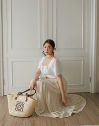 Cooling Fabric Drawstring Front Square Neck Top