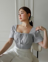 Cooling Fabric Drawstring Front Square Neck Top