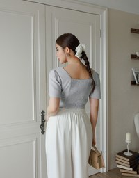 Cooling Fabric Drawstring Front Square Neck Top