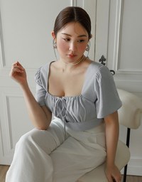 Cooling Fabric Drawstring Front Square Neck Top