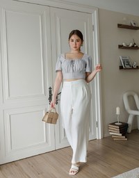 Cooling Fabric Drawstring Front Square Neck Top