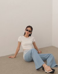 層次感透紗木耳捲合身短TEE