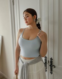 U Neck Sculpting Spaghetti Strap Cami Padded Top with Cross Strap Back Detail