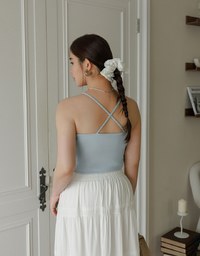 U Neck Sculpting Spaghetti Strap Cami Padded Top with Cross Strap Back Detail