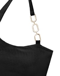 One Shoulder Ribbed Knit Padded Tank Top with Bold Chain Strap