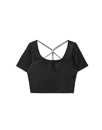 Square Neck Ribbed Tee with Crisscross Heart Charm Back Detail