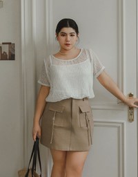 Faux 2 Piece Layered Mesh Short Sleeve Top with Soft Knit Texture