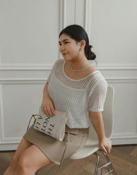 Faux 2 Piece Layered Mesh Short Sleeve Top with Soft Knit Texture