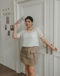 Faux 2 Piece Layered Mesh Short Sleeve Top with Soft Knit Texture